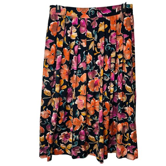 Kathie Lee Vintage Vintage Dark Academia Floral Cottagecore Pleated Skirt 14 - Picture 1 of 6